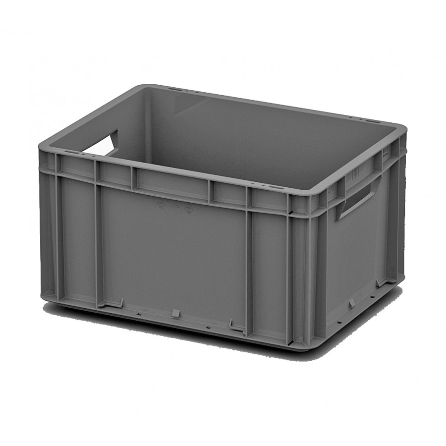 Евроконтейнер 400x300x220 мм Арт. ЕС-4322.3 серый с усиленным дном и открытыми ручками Евроконтейнер 400x300x220 мм Арт. ЕС-4322.3 серый с усиленным дном и открытыми ручками